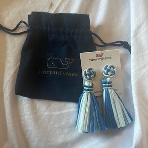 “Nautical Raffia” Tassel Earring, NWT, blue, one size